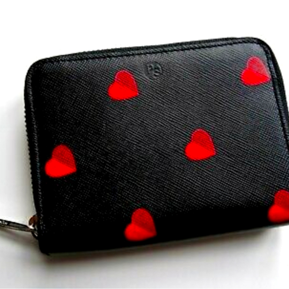 PAUL SMITH Black/Red Hearts Zipped Wallet